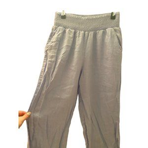 Crown & Ivy Women's Large LINEN Baby Blue Wide Leg Pants Smocked Elastic Waist